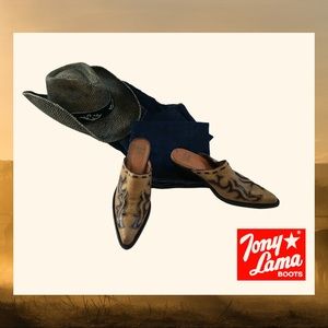 Tony Lama Leather Western Mules Tan & Brown 7.5